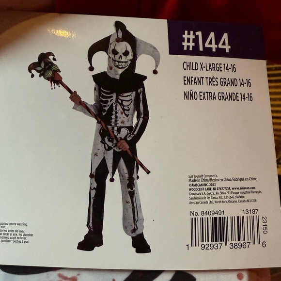 Menacing Jester Skeleton Costume for Kids‎ XL 14-16 - Picture 6 of 6